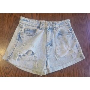 Refuge Acid Wash Distressed Denim Mom Shorts